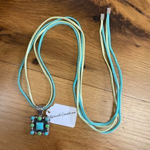Signed Sterling Silver & Blue Turquoise Boho Beaded Suede Pendant Necklace